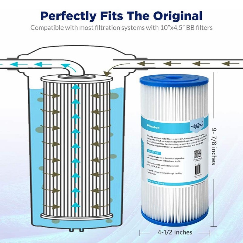 12 Pack 10" x 4.5" Whole House Washable Pleated Sediment Water Filter Cartridges gallery