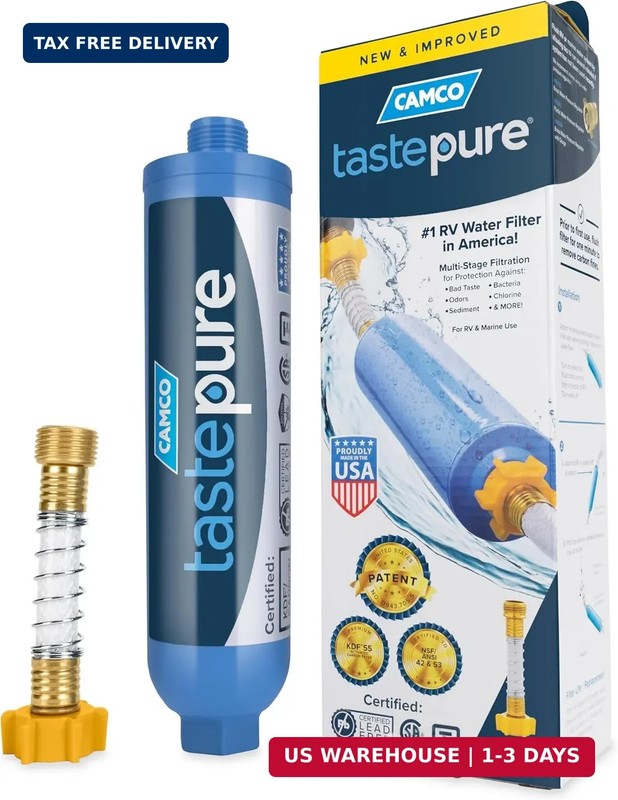 Camco Tastepure RV Water Filter – Advanced RV Inline Water Filter with Flexible