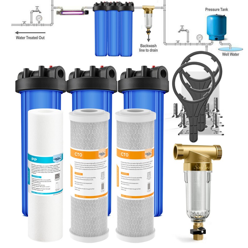 4-Stage 20" Big Blue Whole House Water Filter Housing Spin Down Sediment System