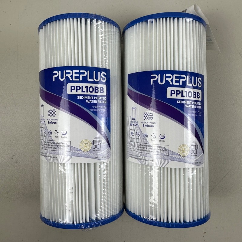 2 PACK PUREPLUS 5 Micron 10″ x 4.5″ Whole House Pleated Sediment Filter PPL10BB