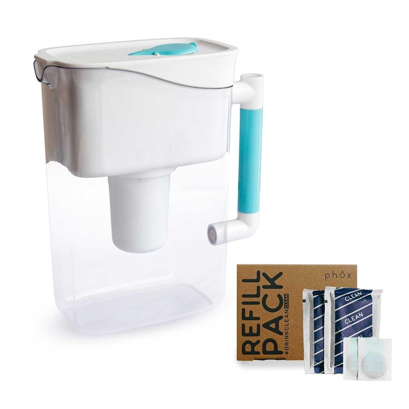Phox Wave 11-Cup Water Filter Pitcher w/ Refillable Cartridge, Fridge-Door Size