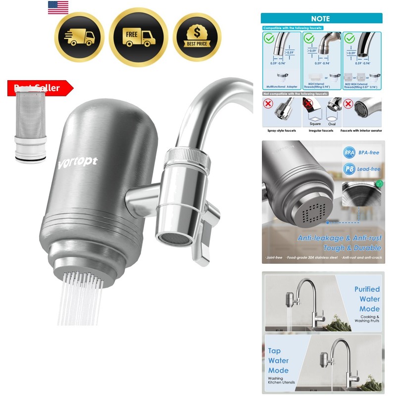 Faucet Water Filter for Sink, Rapid Flow – 400 Gallons Faucet Mount Water Fil…