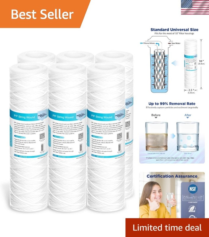 6 Pack 10×2.5” String Wound Filters – 5 Micron Sediment Removal for Home Systems