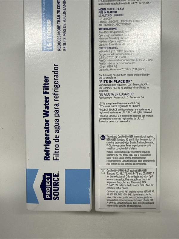4 PACK Project Source 3846781 L-5-2 Refrigerator Water Filter fits LG LT1000P gallery