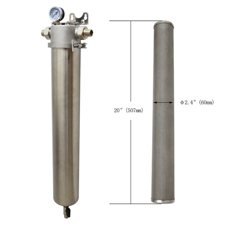 20″ Water Filter System Pre-filter Stainless Steel Housing 40um Screen 15000L/h