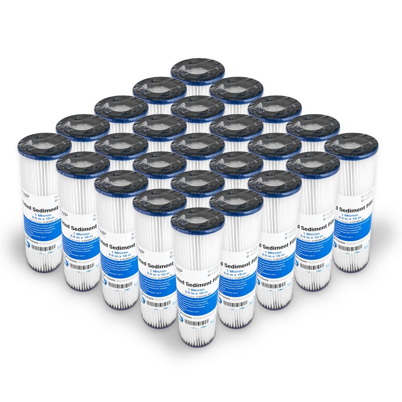 Pleated Poly Sediment Water Filter Cartridge Standard 2.5×10″ 1 Micron 25 Pack