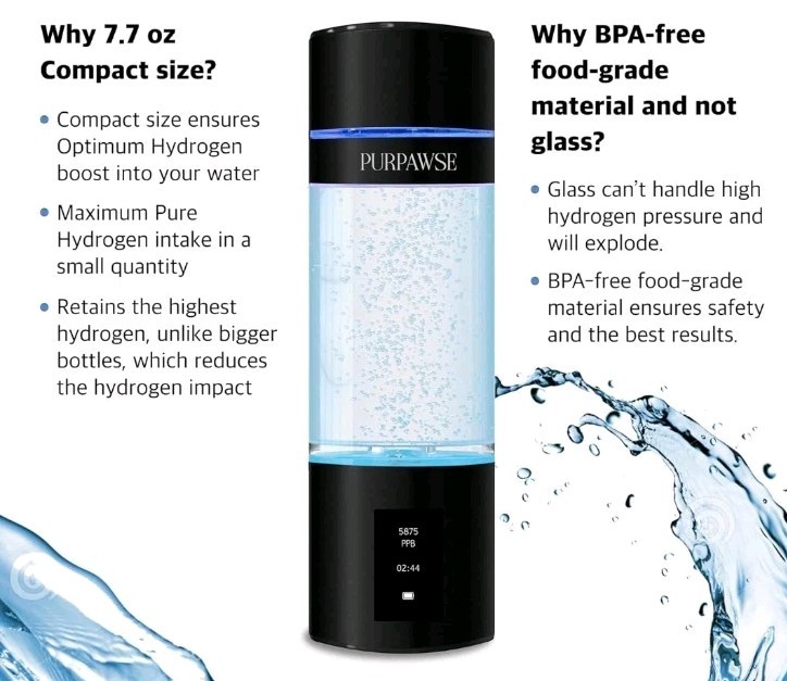 Portable Hydrogen Water Bottle Generator, 6000 PPB, Athletic Recovery, UV Clean gallery