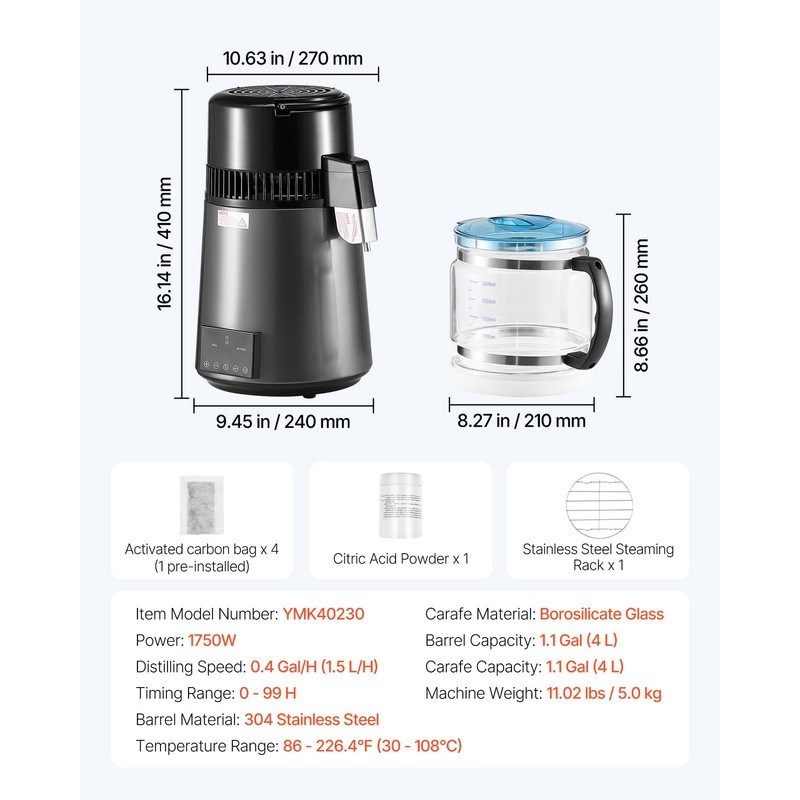 Uimoso 4L Countertop Water Purifier Machine 1750W Stainless Steel with Container gallery