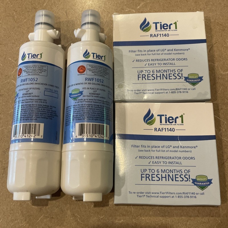4 Pc Tier1 RWF1052 Refrigerator Water & Air Filter Replacement for LG & Kenmore
