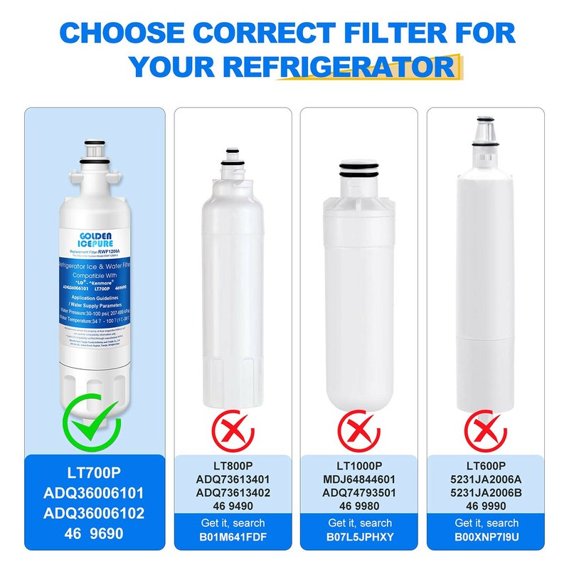 Fit For LG LT700P & LT120F Refrigerator Water Filter & Air Filter 3 PACK gallery
