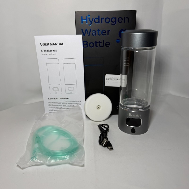 Hydrogen Water Bottle Generator 340ml 5000ppb Glass Aluminum Silicon Lid New