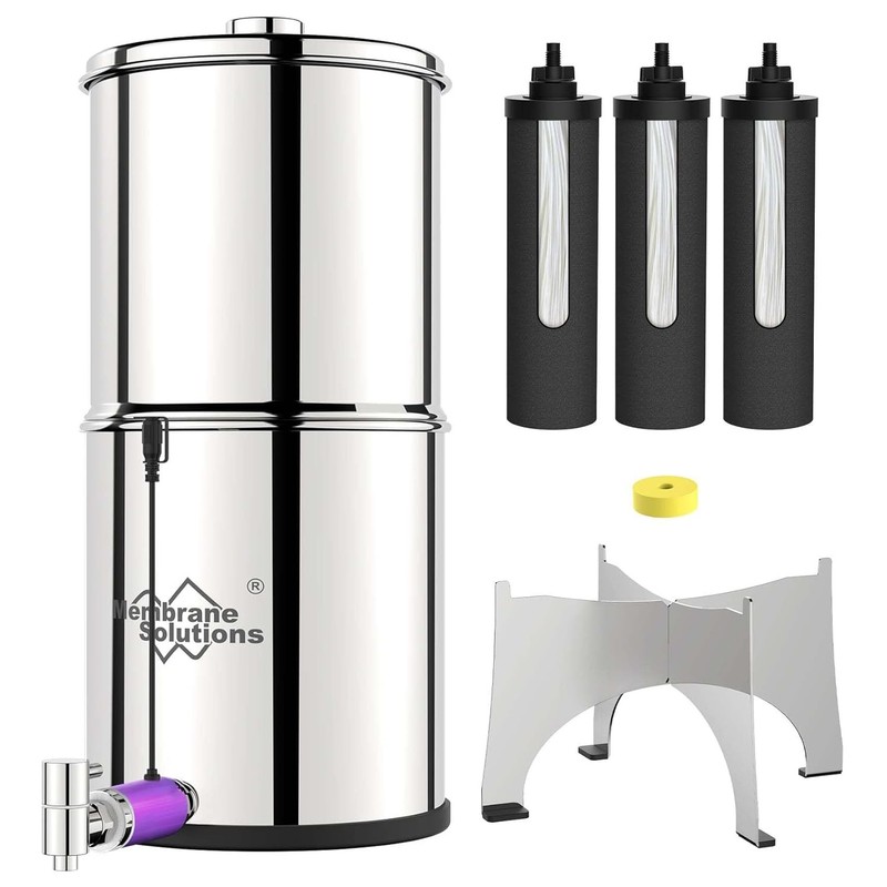 MS Gravity-fed Water Filter System, with 3 Filters, Metal Spigot & Stand