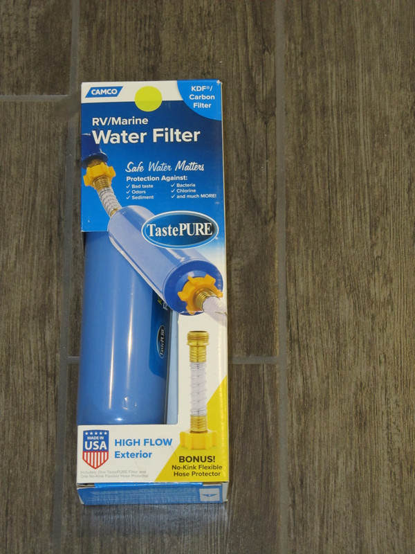 NEW CAMCO 40043 TastePure RV / Marine Water Filter with Flexible Hose Protector
