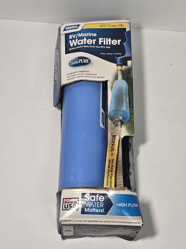 Camco Tastepure RV Inline Water Filter with Hose Protector Made in USA