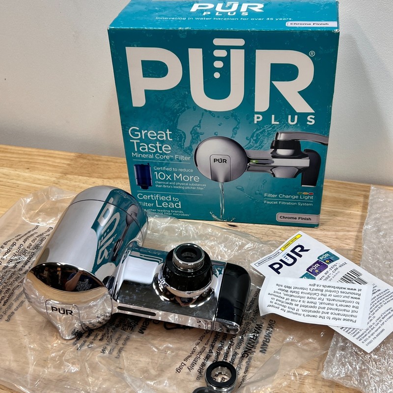 PUR Plus Faucet Mount Water Filtration System Chrome PFM400H Mineral Core New Op