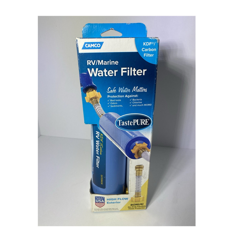 Camco TastePURE RV/Marine Water Filter KDF Carbon Large Capacity Blue