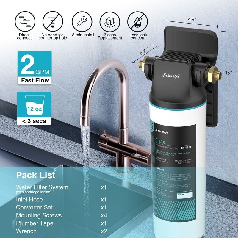 Under Sink Water Filter NSF Certified Reduces Lead Chlorine Odor 2GPM 0.5 Micron gallery