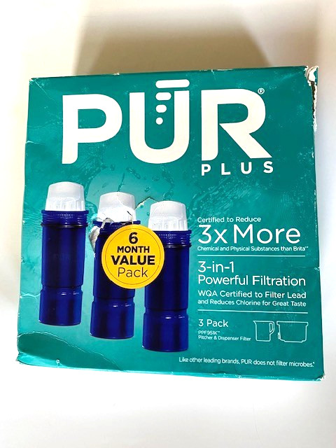 PUR Plus Water Filters for Pitchers & Dispensers 3 Pack NEW SEALED w Damaged Box