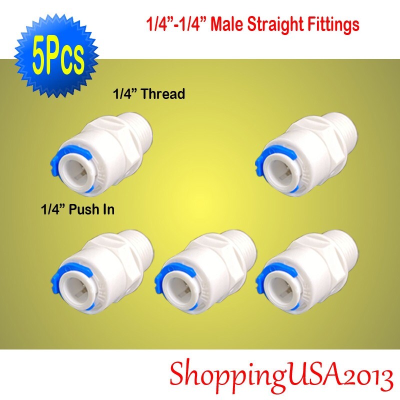 5 Pc 1/4″-1/4″ Male Straight Fitting Connector Thread Push In RO Water Filter