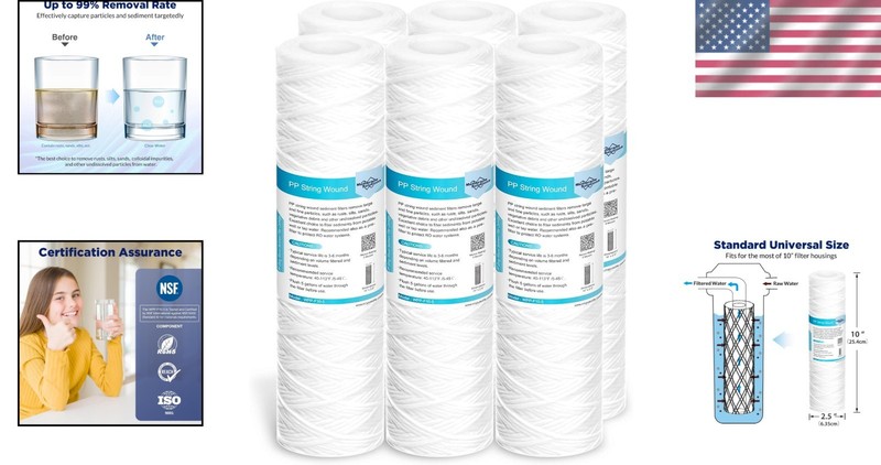 Universal 5-Micron Sediment Filter Cartridges - 6 Pack for Home Water Systems gallery