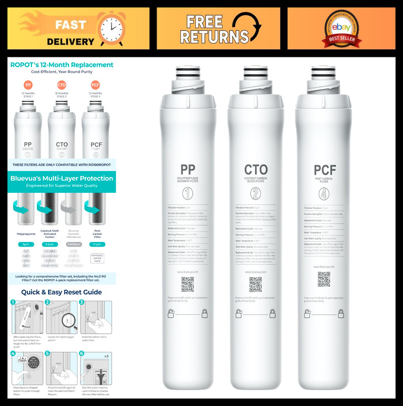 Replacement Water Filter Set – 3 Pack (PP, CTO, PCF) for Clean Drinking Water
