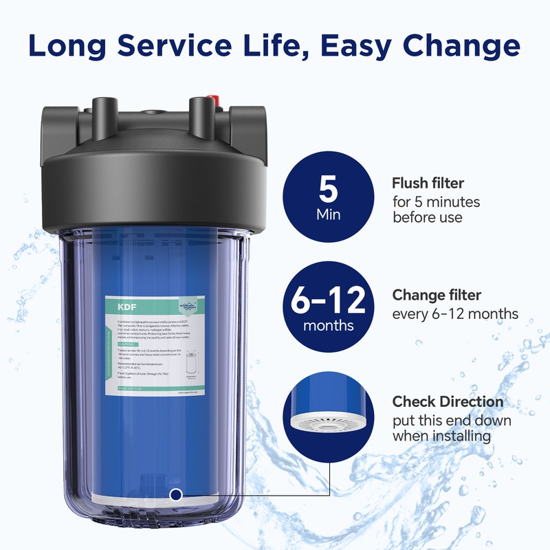 1-6 Pack 10"x4.5" KDF GAC Big Blue Whole House Water Filter Heavy Metal Removal gallery