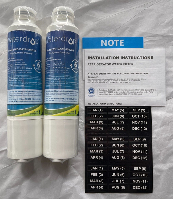 Waterdrop Refrigerator Filter Replacement for Samsung DA29-00020B 2 Pack – White