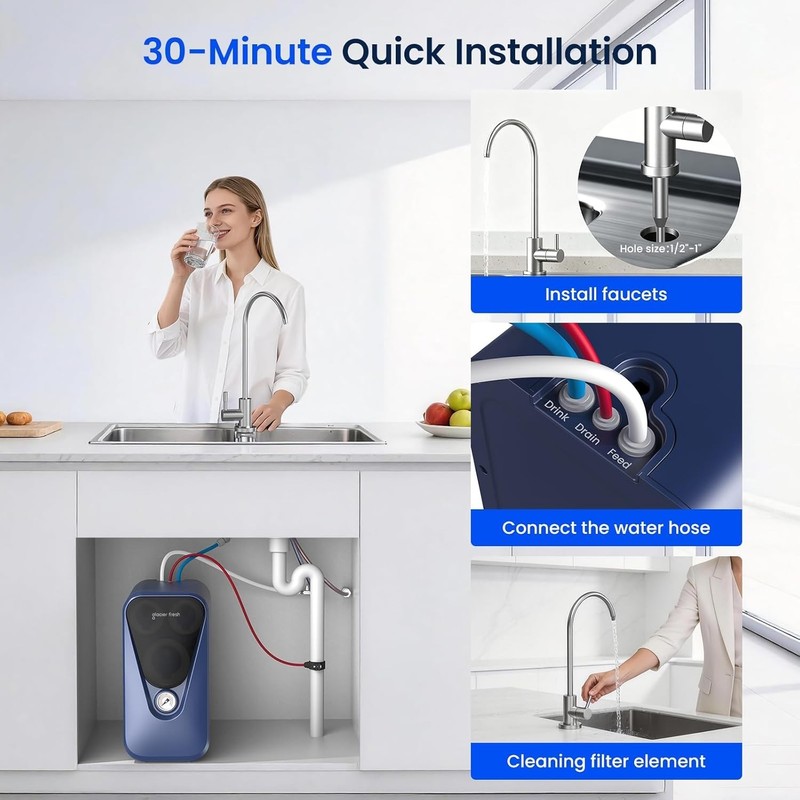 GLACIER FRESH GFU03 Reverse Osmosis System – 800 GPD, Non-Electric, 3:1 Pure- gallery