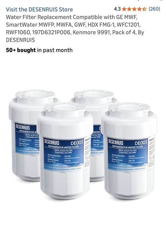 Water Filter Replacement for GE Smart Water MWF – 4 Pack Desenruis DE003