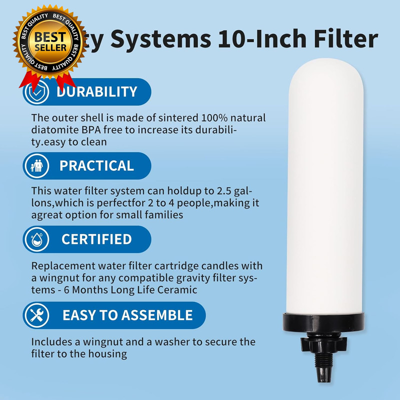 2 Pack 7'' Ceramic Water Filter Candle,7 Inch Water Filter Replacement Filters w gallery