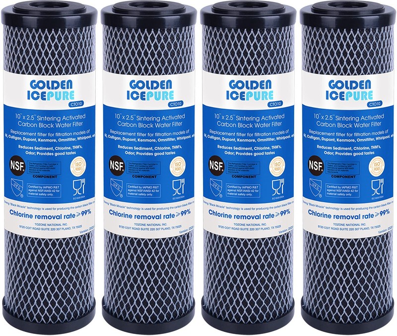 2.5″ x 10″ Whole House CTO Carbon Sediment Water Filter, GOLDEN ICEPURE, 4PACK