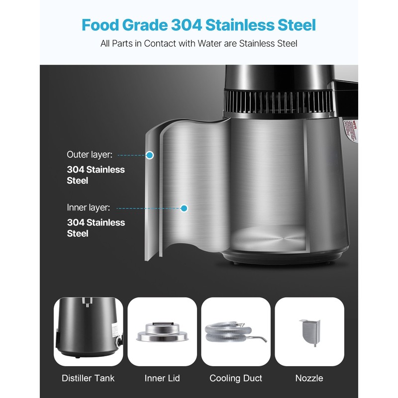 Uimoso 4L Countertop Water Purifier Machine 1750W Stainless Steel with Container gallery