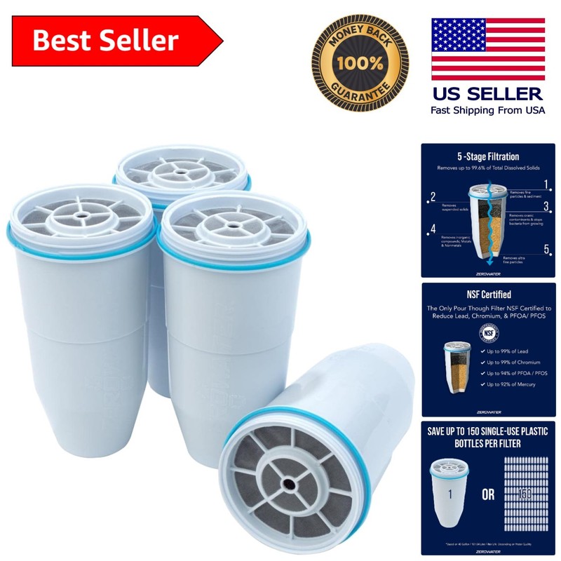 4-Pack NSF Certified Replacement Water Filters - 5-Stage Filtration System