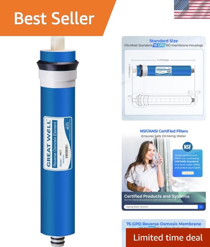 Greatwell NSF Certified Reverse Osmosis Membrane 75 GPD 11.75” X 1.75”, Repla…