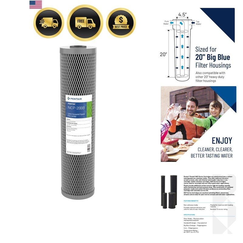 Pentair NCP-20BB Big Blue Carbon Water Filter, 20-Inch, Whole House Non-Cellu…