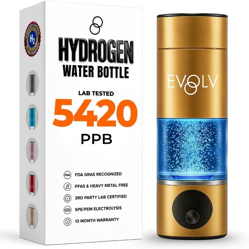 Champagne Hydrogen Water Bottle EVOLV 5.4PPM 8oz