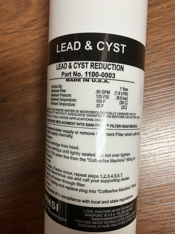 PHSI Pure Water Technology Lead & Cyst Carbon Filter Cartridge Part # 1100-0003 gallery