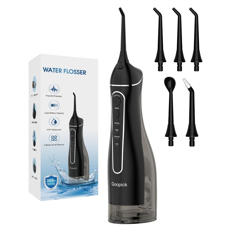 Cordless Portable Water Flosser with 300ML Tank: Rechargeable Oral Black