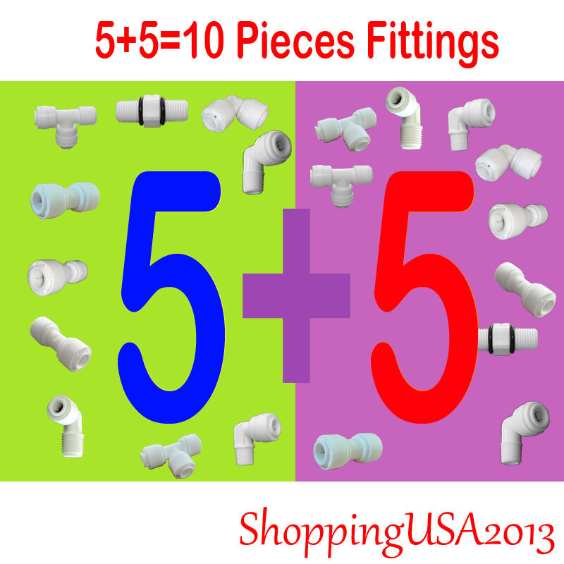 5+5 Pcs Fitting Connector 1/4 3/8 BSP Quick Connect Thread Push In Water Filter