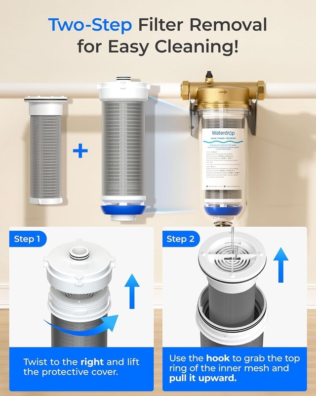 Waterdrop Mega Spin Down Sediment Filter Backwash Whole House System 500μm+200μm gallery