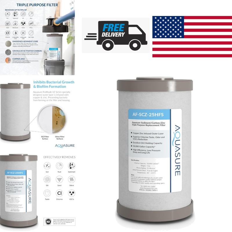 Water Filtration Replacement Filter 1 Count Inhibits Bacteria Removes Impurities