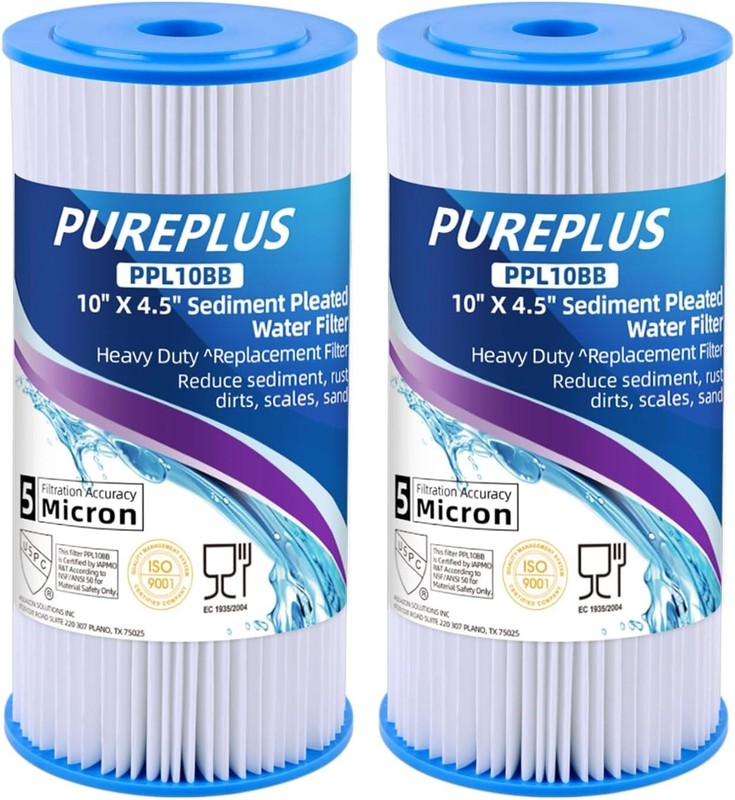 2-Pack PPL10BB Whole House Pleated Sediment Filter 10″x4.5″ Water Cartridges