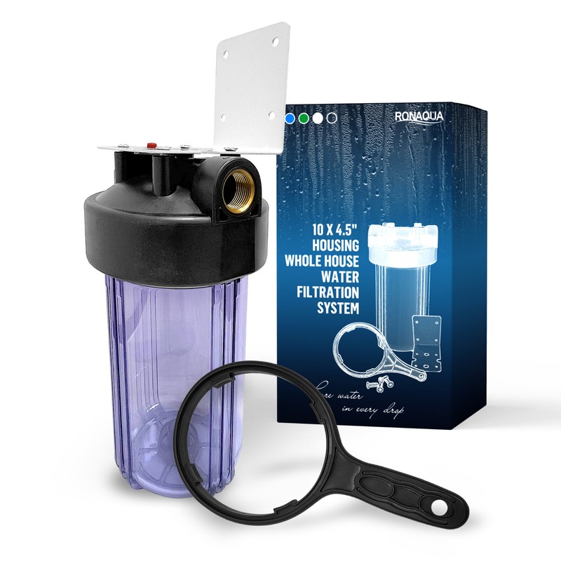 1 Transparent High Capacity 10 x 4.5” Whole House Filter System 1” Brass Port