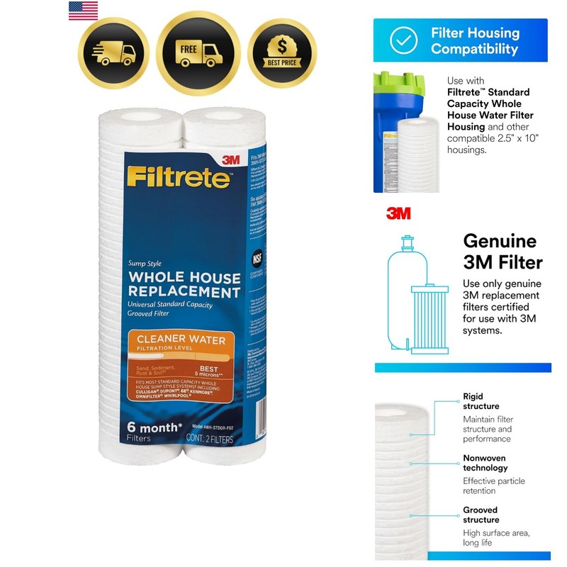 Standard Capacity Whole House Grooved Water Filter, 5 Microns, Universal Filt...