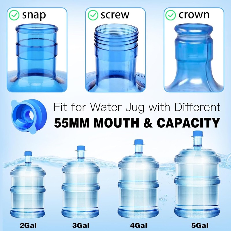 6 PCS] 3 & 5 Gallon Water Jug Cap - 55mm Food Grade Silicone Reusable Bottle ... gallery