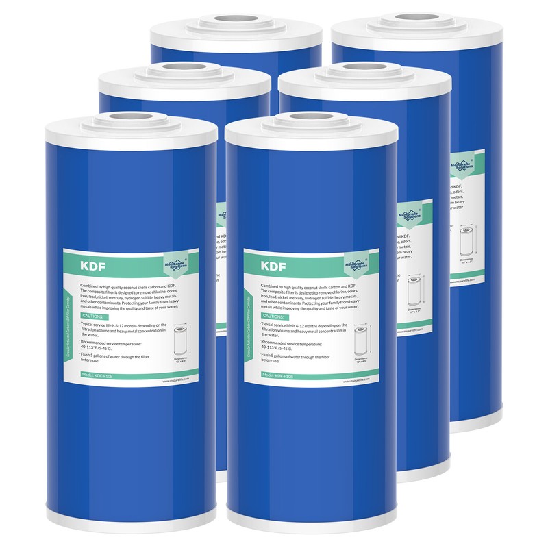 1-6 Pack 10″x4.5″ KDF GAC Big Blue Whole House Water Filter Heavy Metal Removal