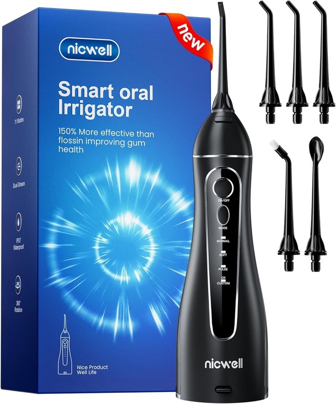 Nicwell Water Dental Flosser for Teeth – 4 Modes & 1 Count (Pack of 1), Black