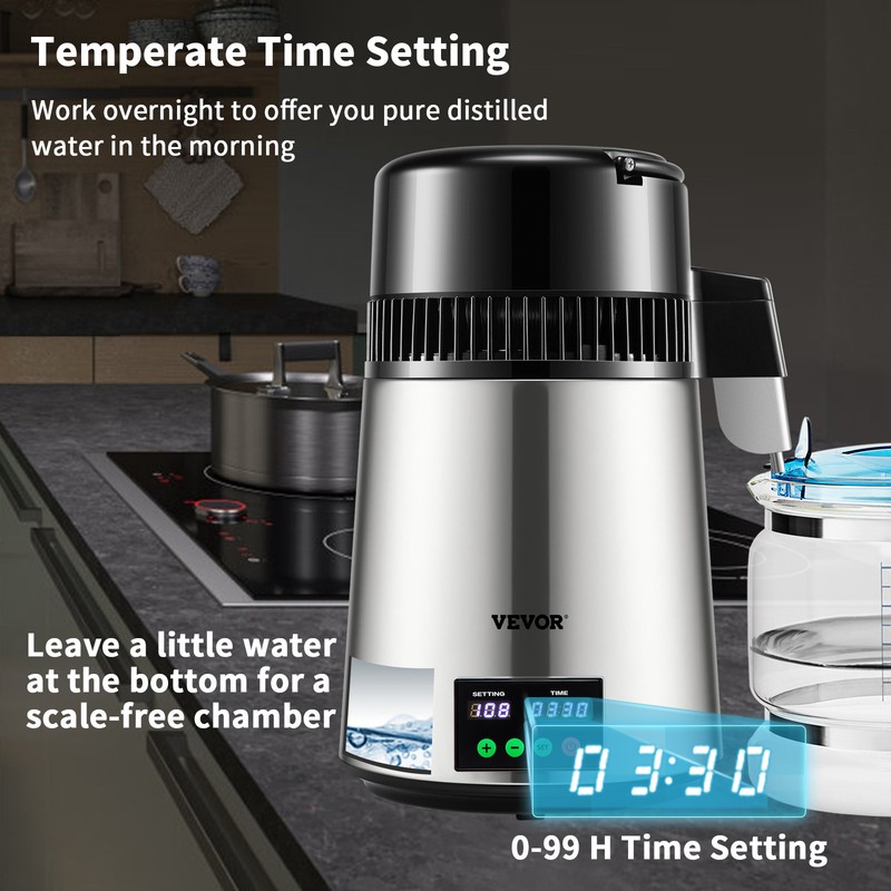 VEVOR 4L Water Distiller 1L/H Distilled Water Maker Timing & Temp Display Silver gallery