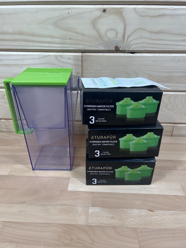 Turapur Hydrogen Water Filter Pitcher Green – Preowned + 9 New Filters In Box