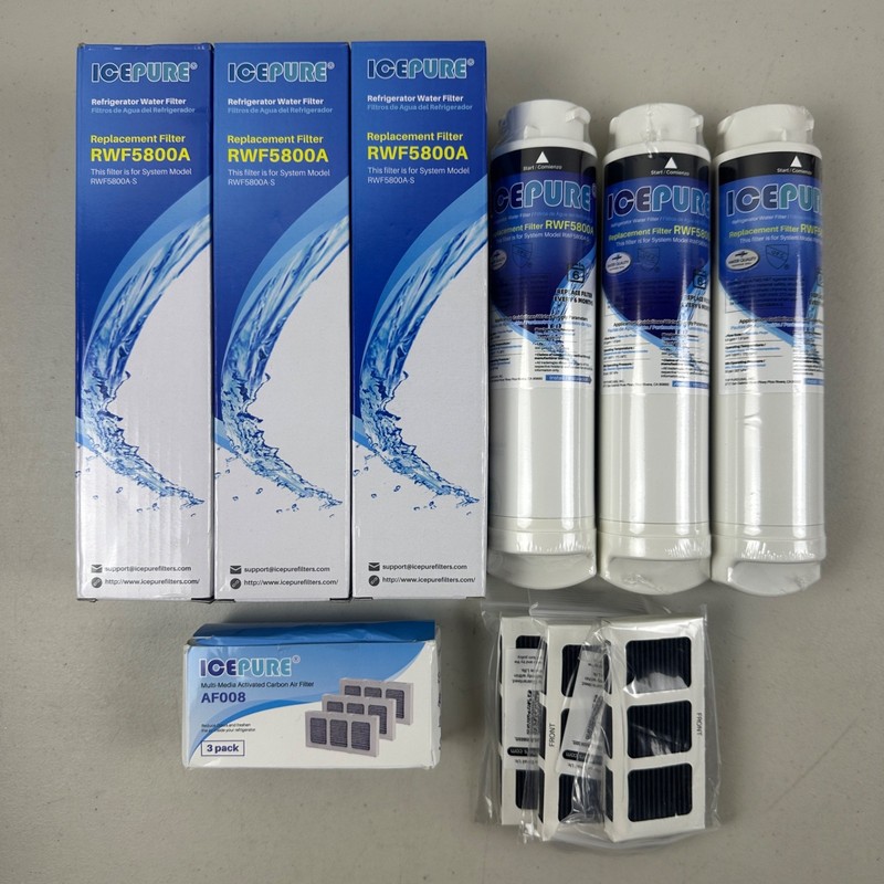 3 PACK ICEPURE RWF5800A Water Air Filter Combo Replacement Frigidaire EPTWFU01